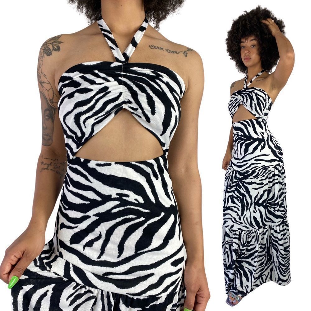 Zebra key hole maxi dress